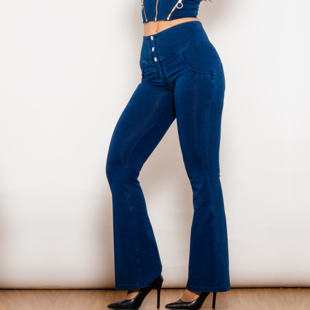 Shascullfites Melody Dark Blue Flared Lift Jeggings Button Up Jeans Bum Lift Jeans High Waist Flare Jeans Women - Image 3