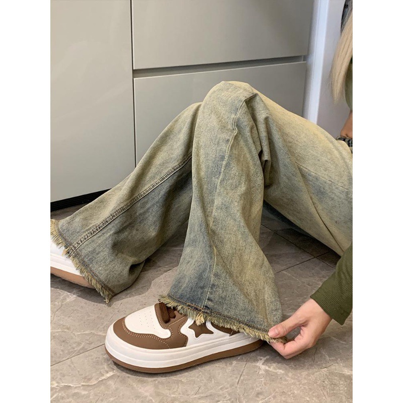 Retro Blue Distressed Wide-leg Jeans For Women - Image 5