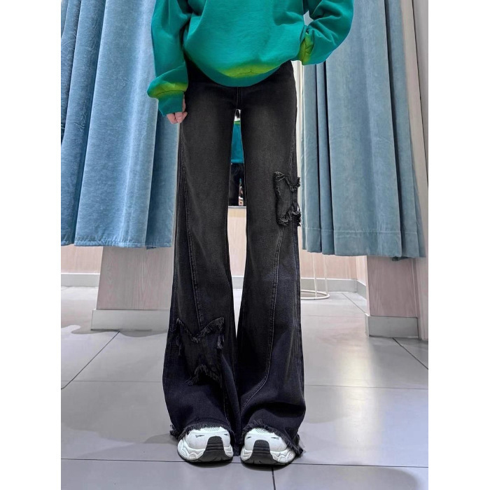 American Retro Butterfly Embroidery Slightly Flared Jeans Women - Image 8