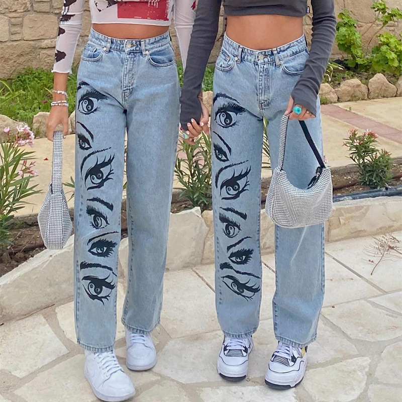 Fashion Personality Eye Print Blue Jeans Women - Image 5