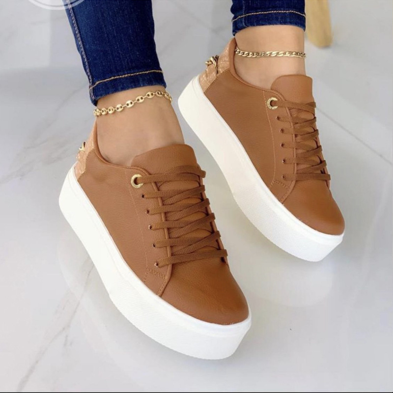 Flat Shoes With Chain Lace Up Sneakers Women Casual Sports Shoes - Image 3