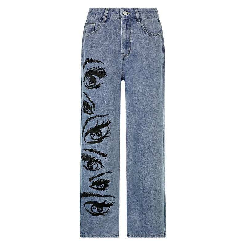 Fashion Personality Eye Print Blue Jeans Women - Image 6