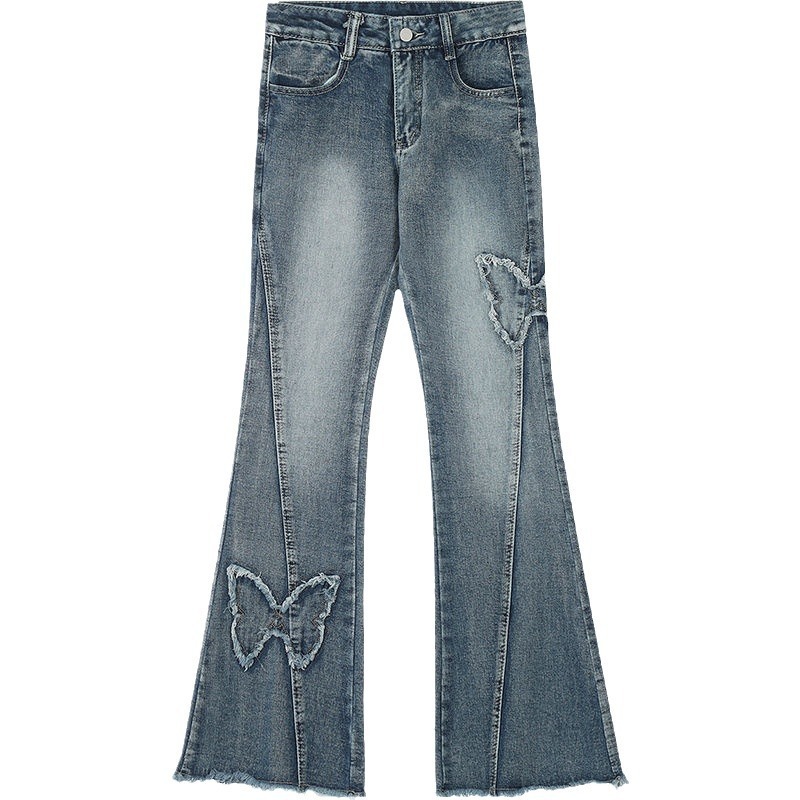 American Retro Butterfly Embroidery Slightly Flared Jeans Women - Image 6