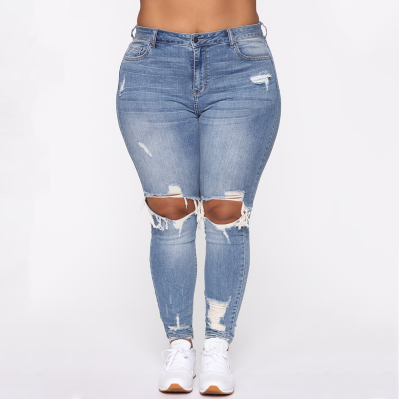 Women Clothes Ripped Plus Size Ladies Denim Pants Jeans - Image 8