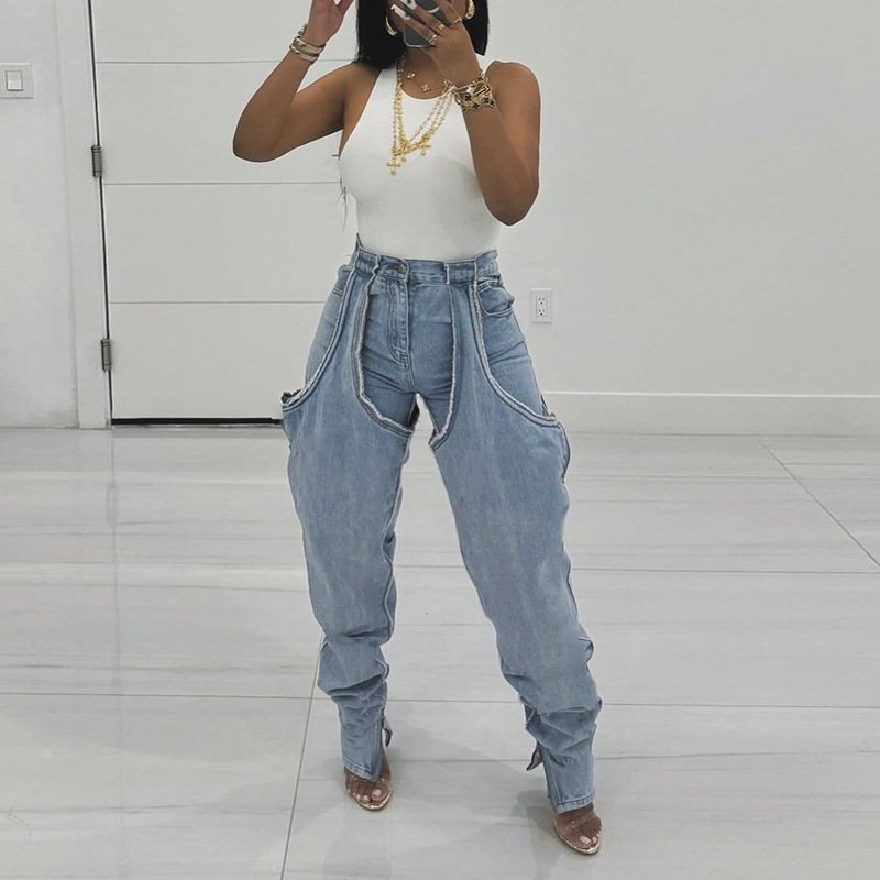Fashion Trend Irregular Hollow-out High Waist Jeans For Women - Image 4