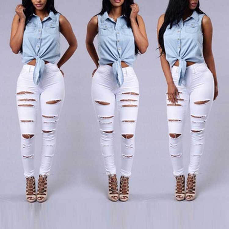 Ripped Jeans Women Skinny Trousers Casual High Waist Pencil Pants - Image 5