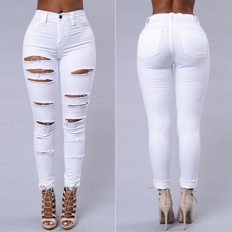 Ripped Jeans Women Skinny Trousers Casual High Waist Pencil Pants - Image 3