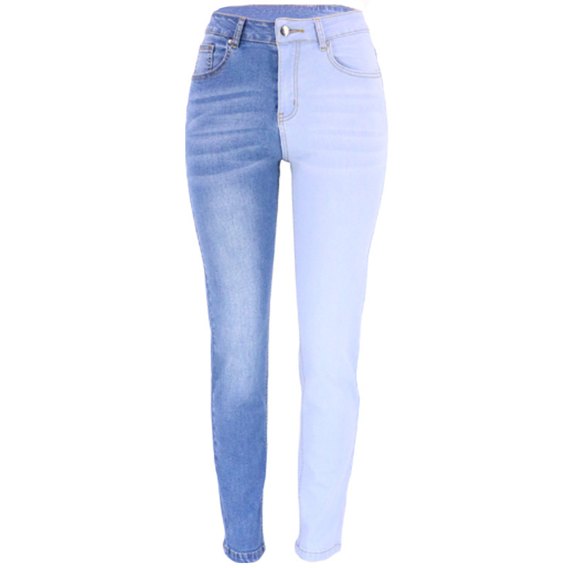 Fashionable Stretch Contrast Color Straight High Waist Jeans For Women - Image 8