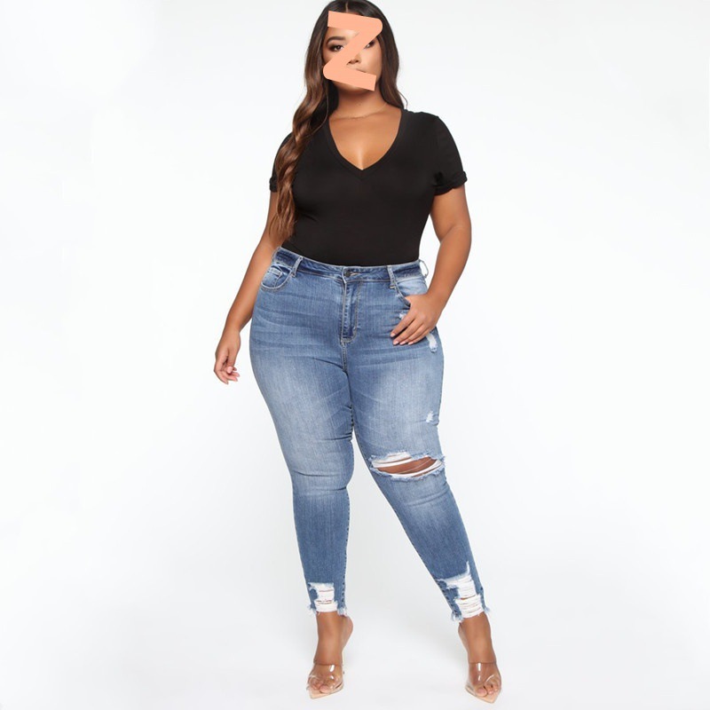 Women Clothes Ripped Plus Size Ladies Denim Pants Jeans - Image 7